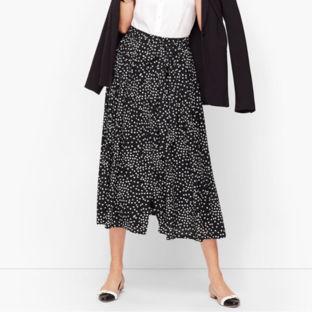 Talbots Dot Button Front Skirt in Black and White - Picture 3 of 6